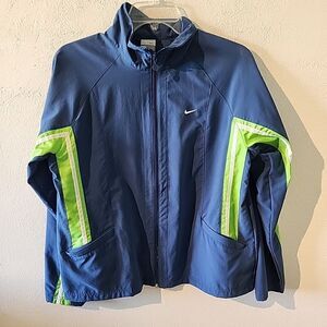 Nike Jacket Women's XL 16-18 Blue Green Full Zip Pockets Striped Sleeves